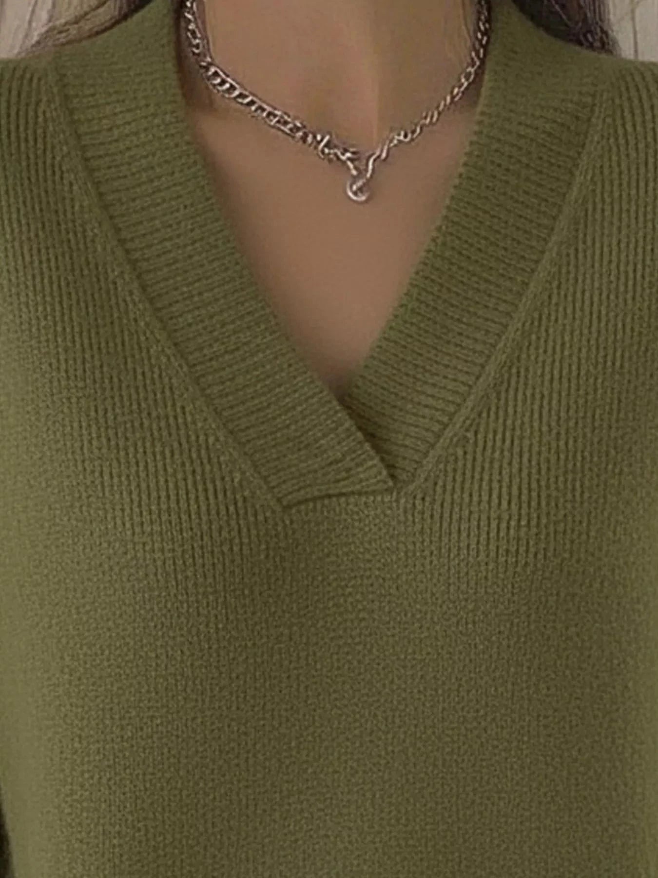 Full Size V-Neck Long Sleeve Sweater Plus Size Trendsi