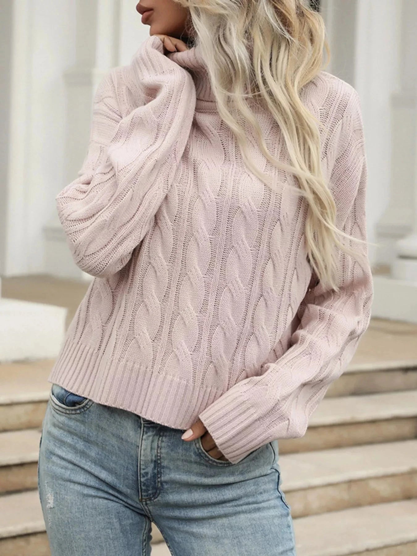 Cable Knit Turtleneck Sweater Trendsi