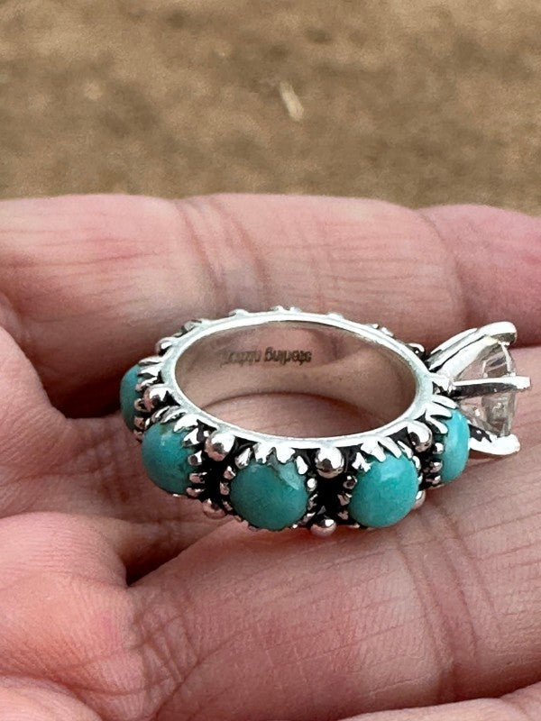 Kingman Turquoise & White Topaz Sterling Silver Fo Nizhoni Traders LLC
