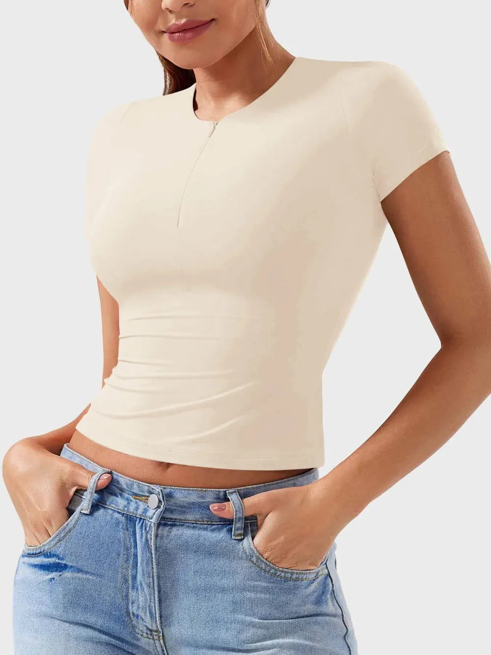 Lovelet Half Zip Short Sleeve T-Shirt Trendsi