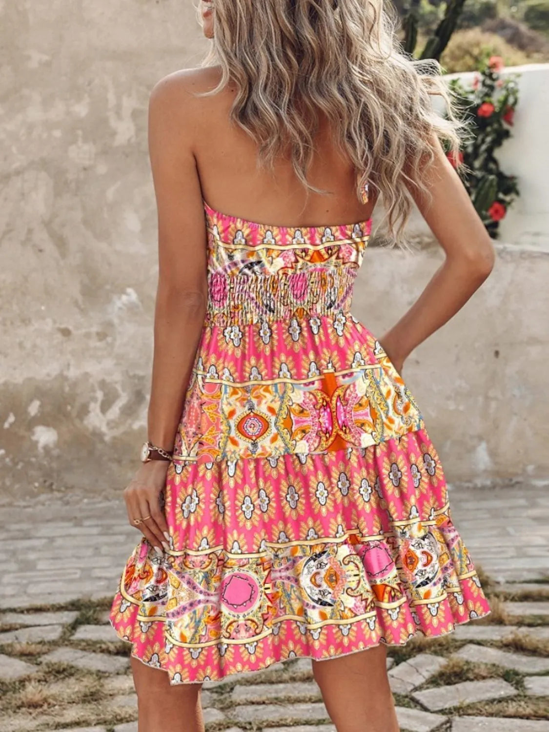 Paisley Print Halter Neck Mini Dress Trendsi