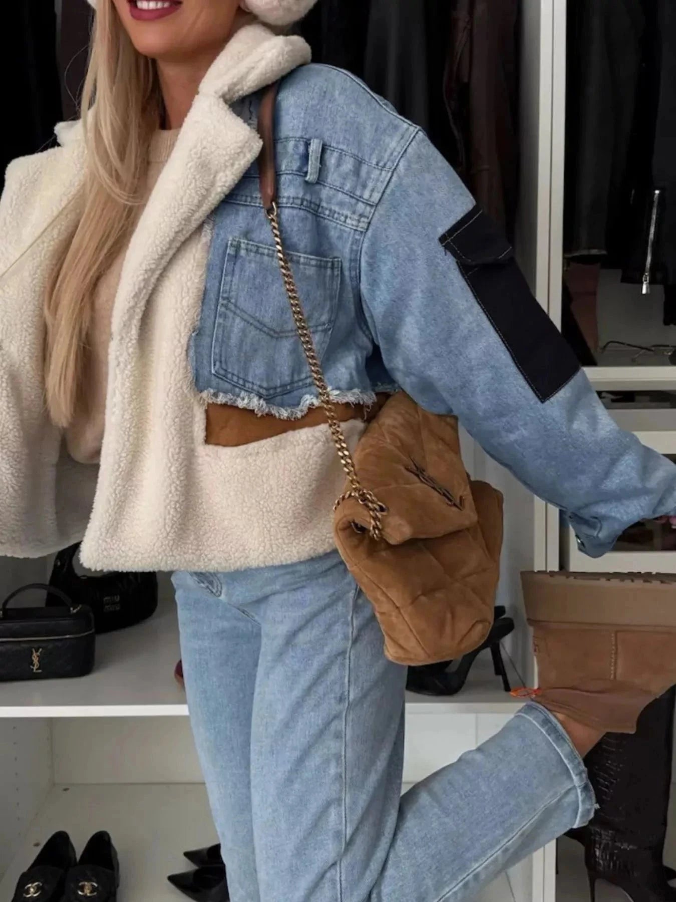 Raw Hem Sherpa Lined Denim Jacket Luckygirlsclothingcompany.com