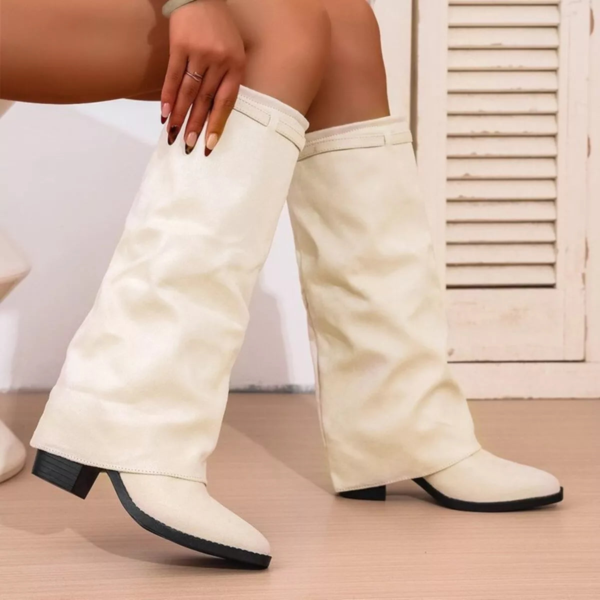 Point Toe Block Heels Boots