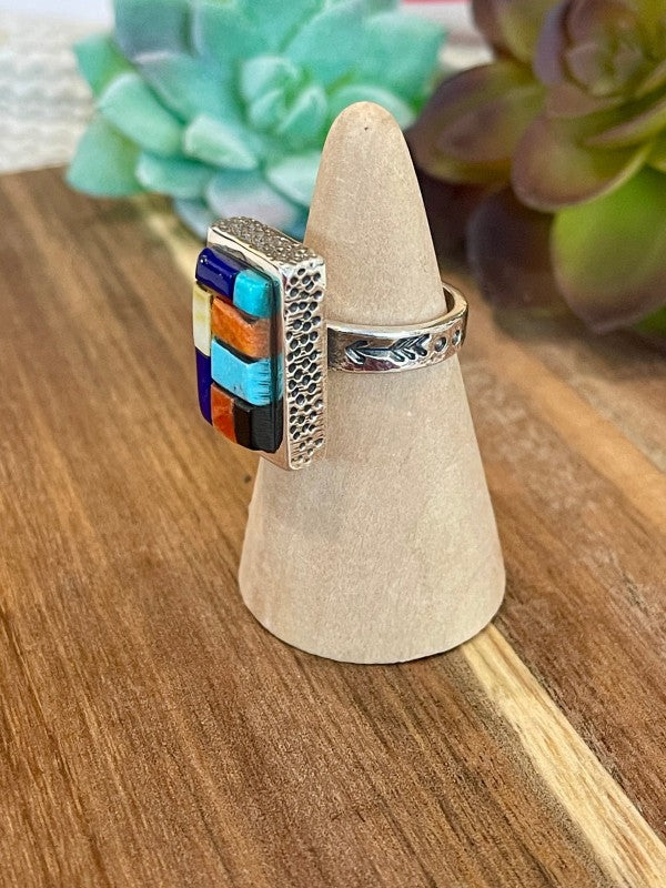 Handmade Sterling Silver & Multi Stone Inlay Ring