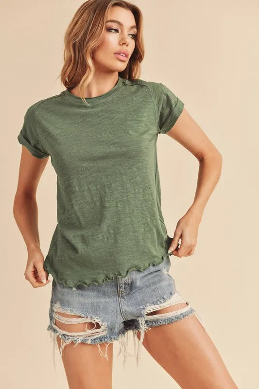 Aemi + Co Lettuce Edge Round Neck Short Sleeve T-Shirt Trendsi