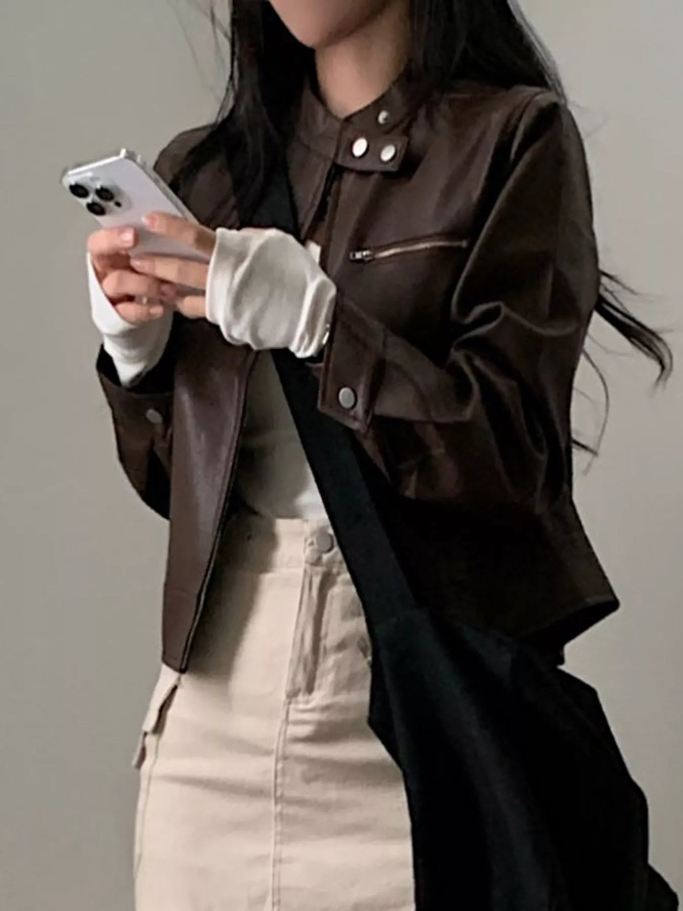 Cropped Zip Up Leather Jacket