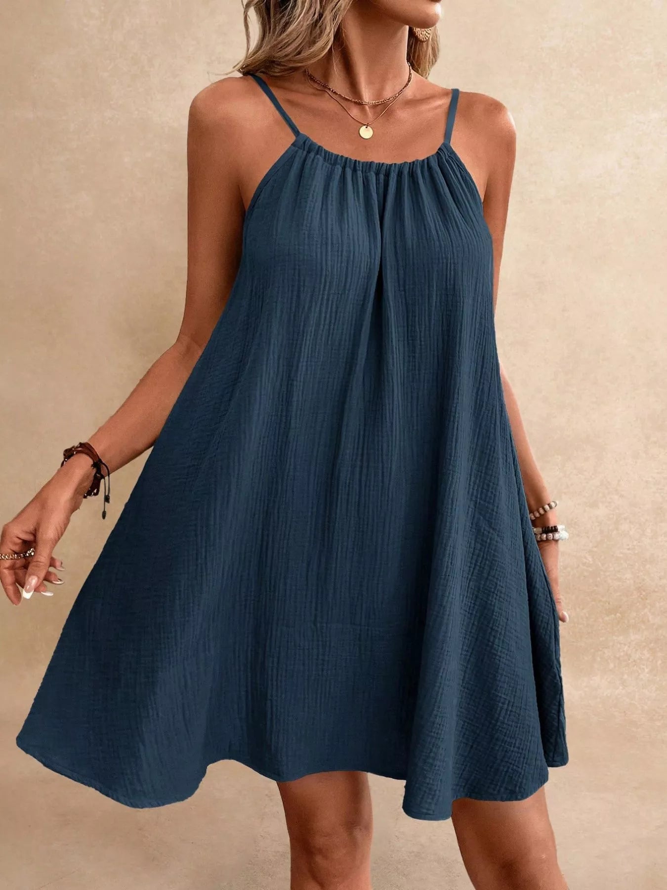 Casual Spaghetti Strap Gauze Dress Trendsi