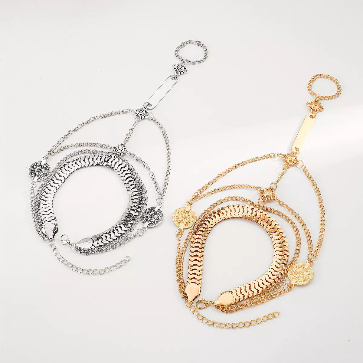 Multi Layered Chain Bracelet with Finger Ring Trendsi