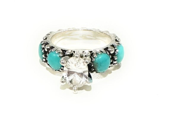 Kingman Turquoise & White Topaz Sterling Silver Fo Nizhoni Traders LLC