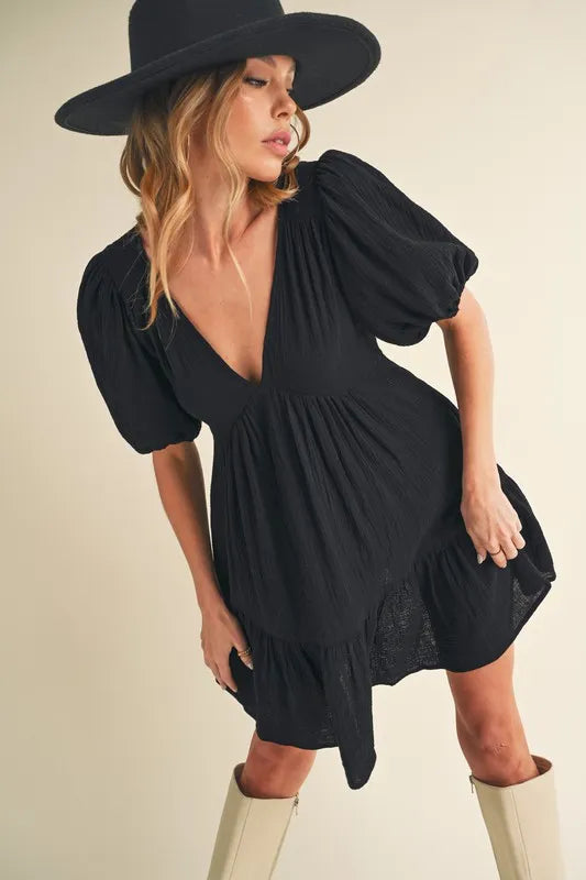 Tied Back Ruffled Short Sleeve Mini Dress Luckygirlsclothingcompany.com