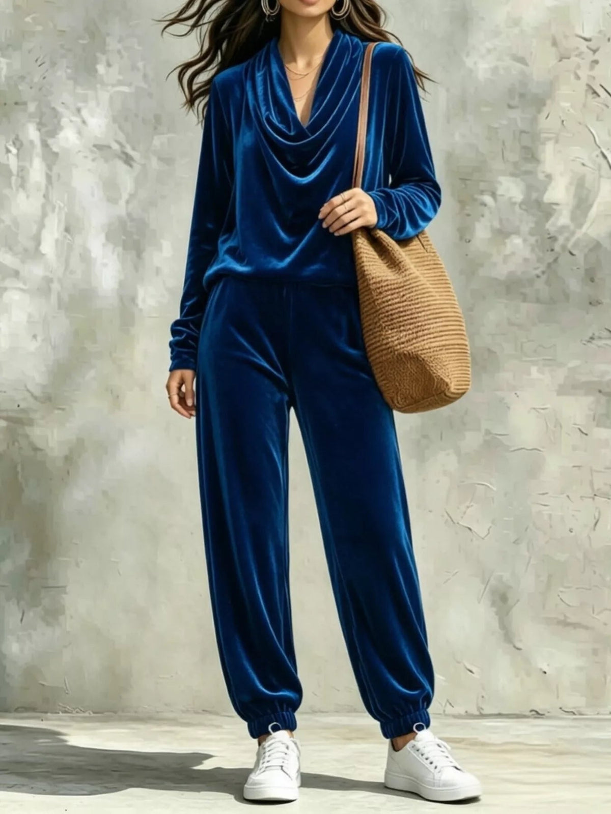 Cowl Neck Top and Joggers Set Trendsi