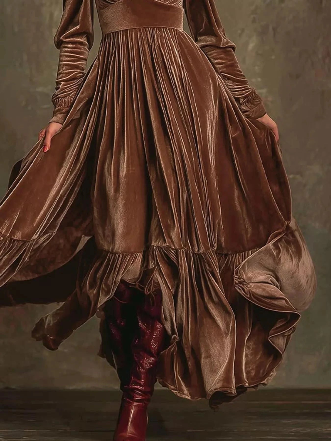 Ruffled Hem Long Sleeve Dress