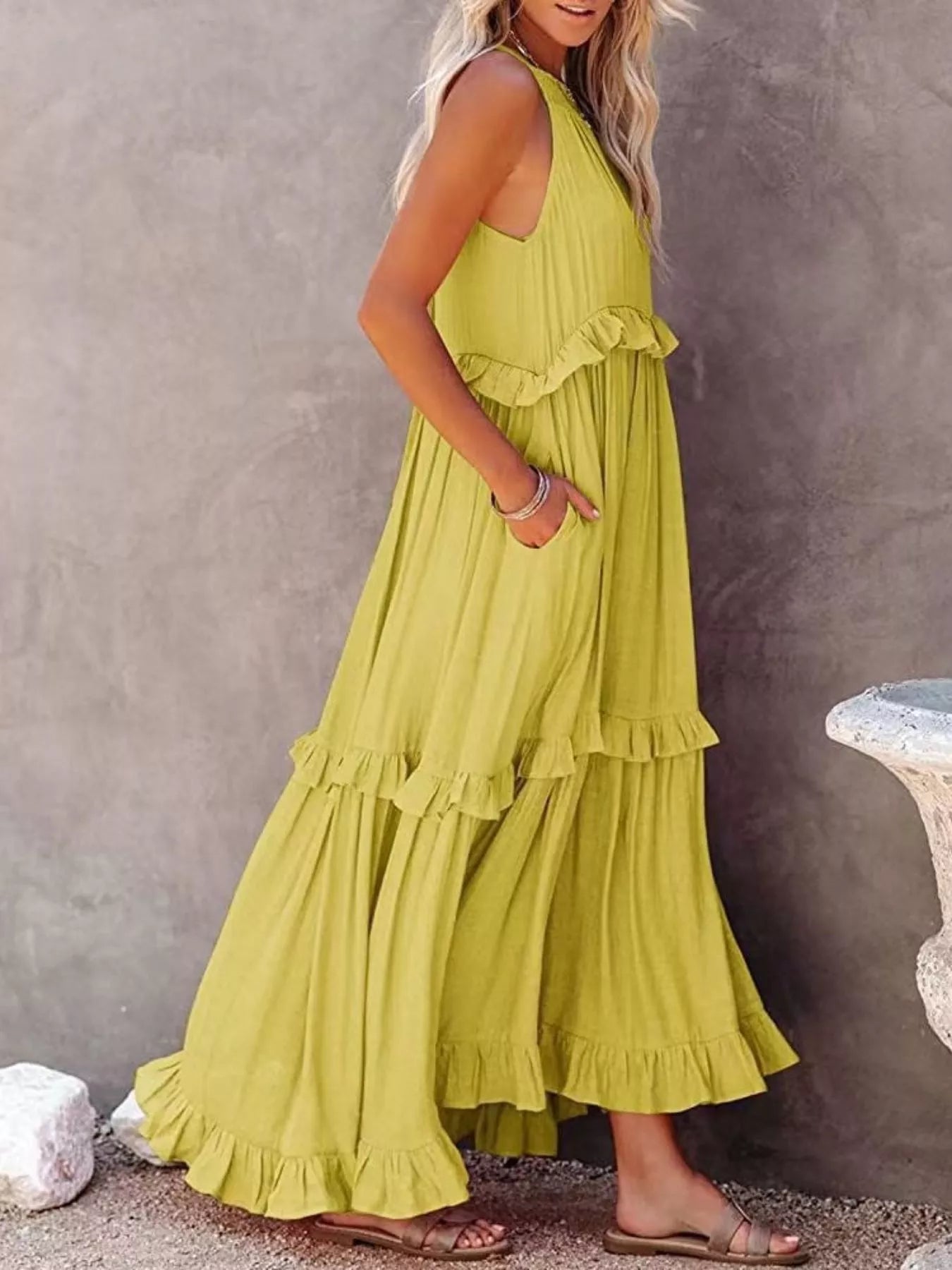 Ruffled Tiered Sleeveless Maxi Dress Trendsi