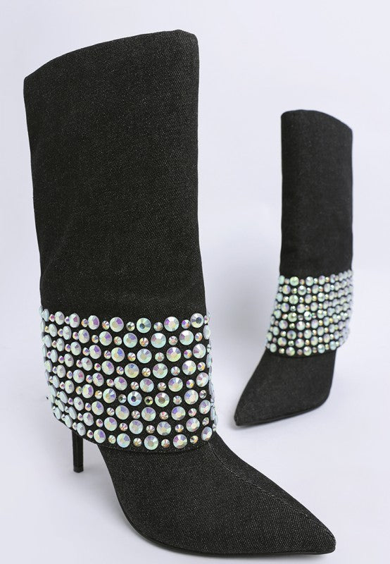 Basso Party Diamante Studded Stiletto Boots Rag Company