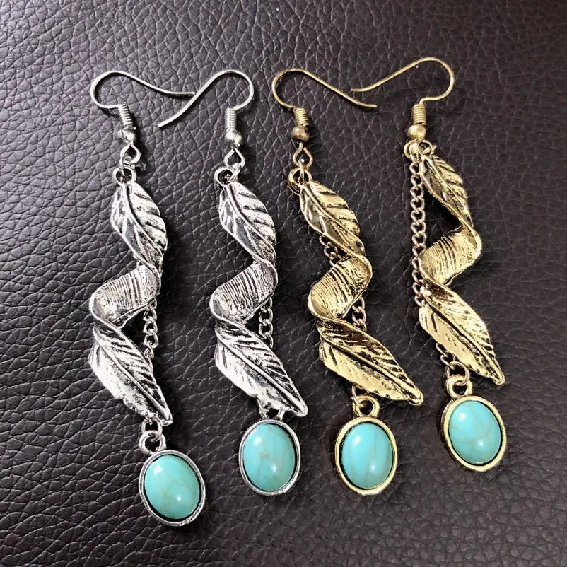 Alloy Leaf Artificial Turquoise Earrings Trendsi