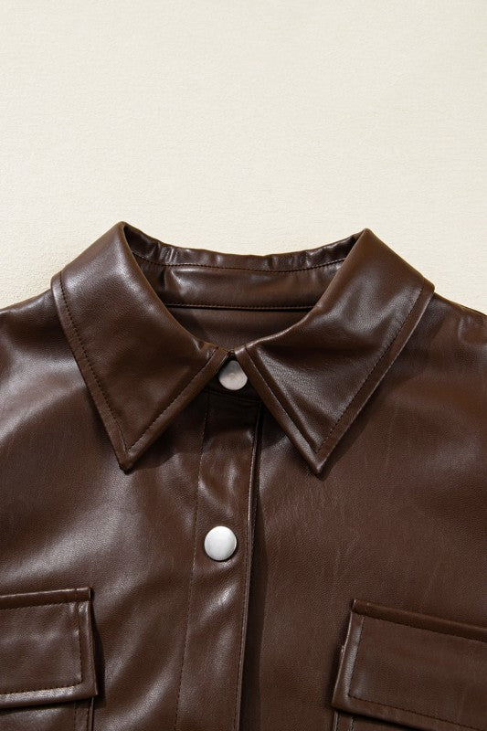 Leather Drawstring Hem Pocketed Jacket JUNIPER BLVD