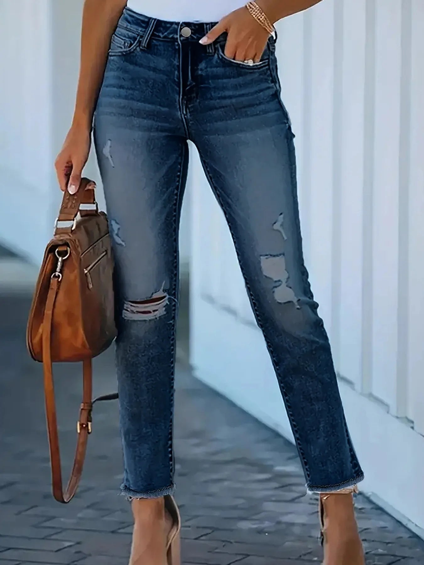 Distressed High-Waisted Skinny Jeans Trendsi