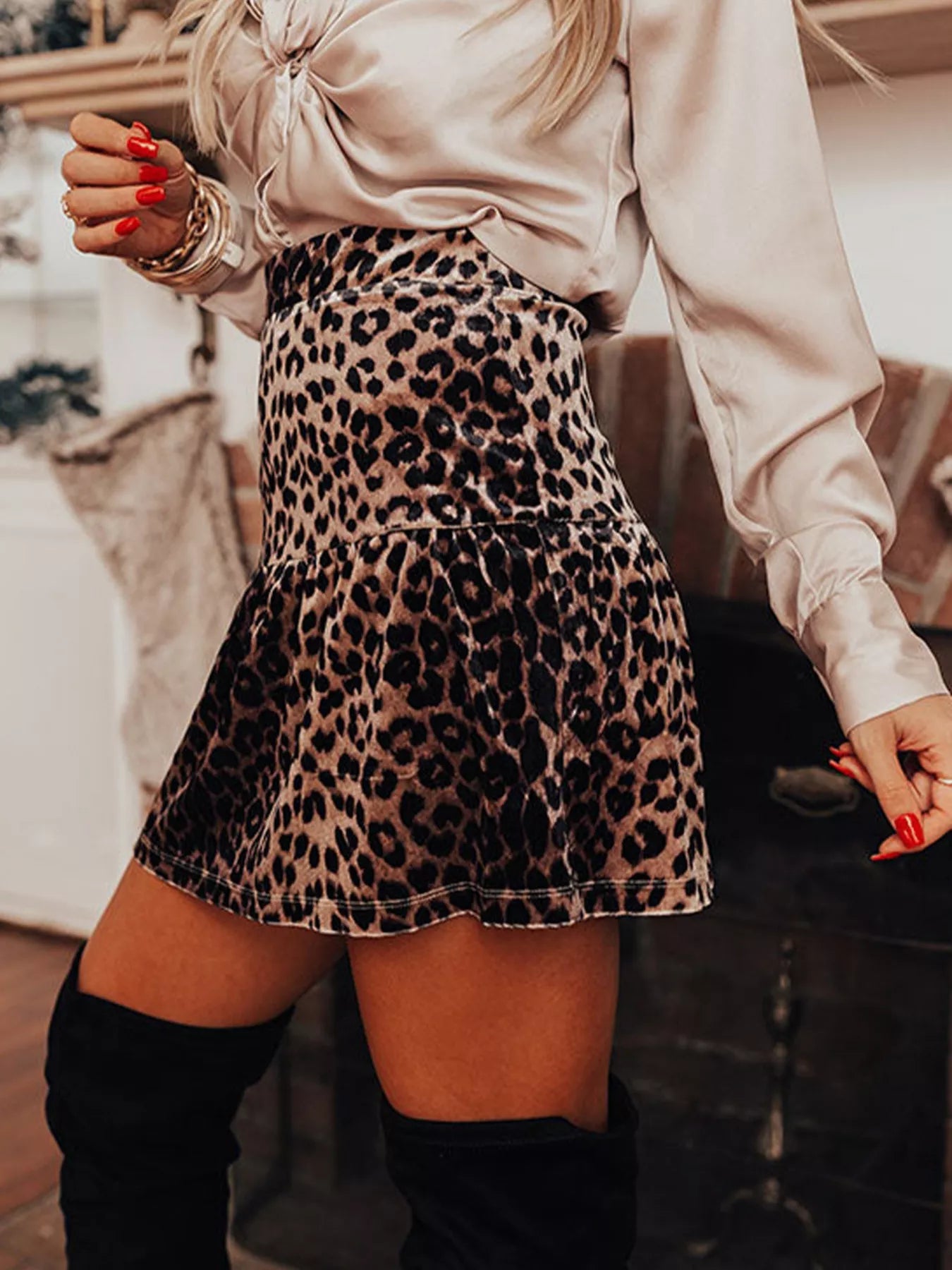 Leopard Tiered Mini Skirt Trendsi