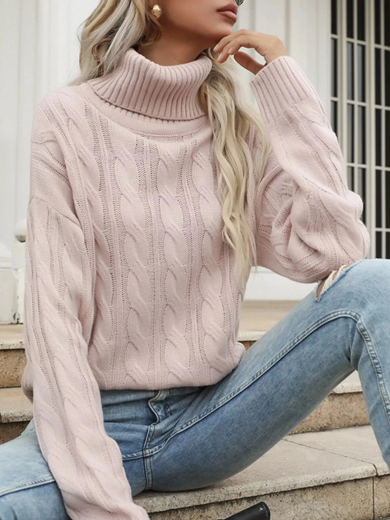 Cable Knit Turtleneck Sweater Trendsi