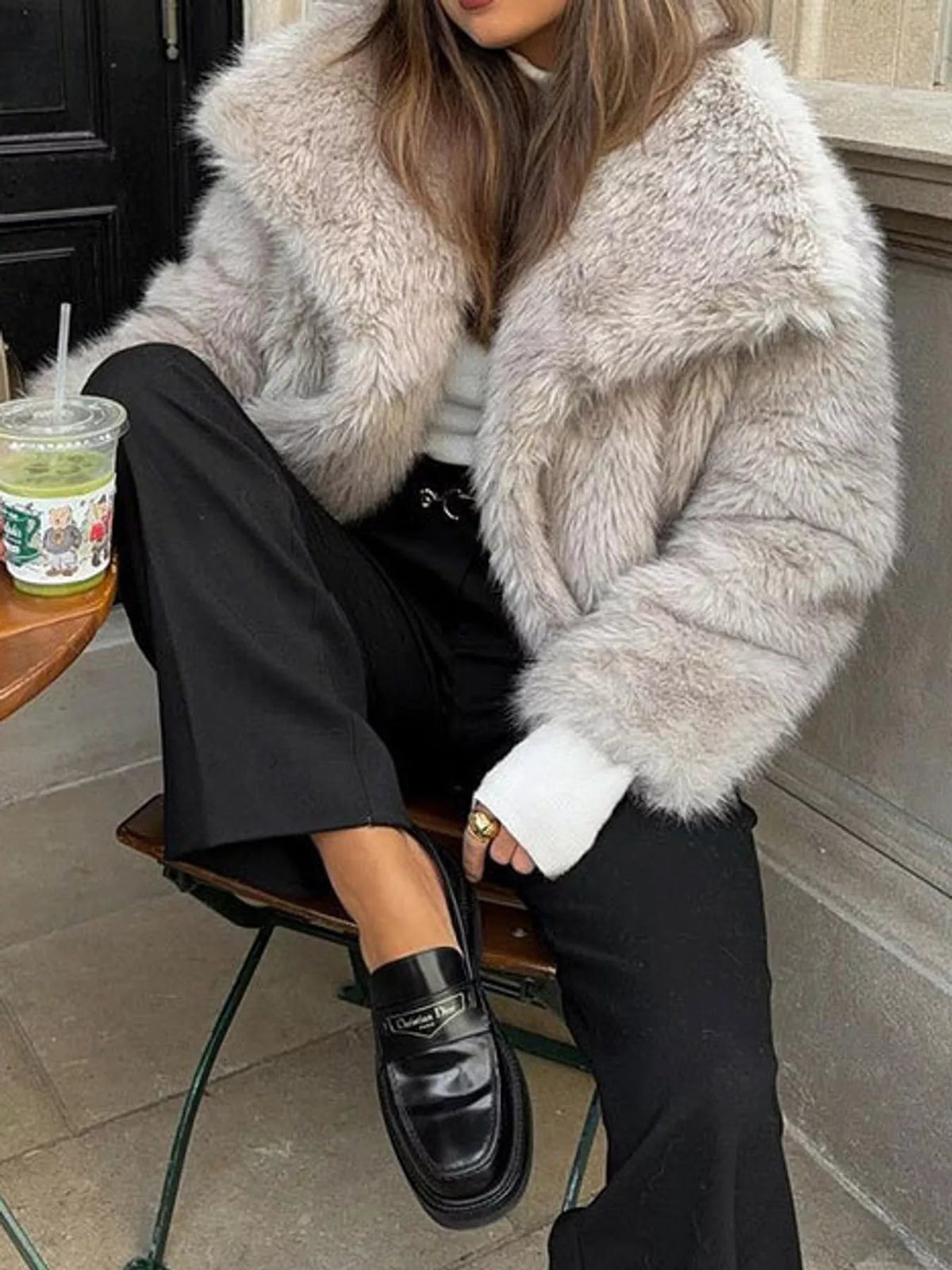 Fox Fur Collar Winter Outerwear Trendsi