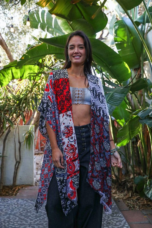 Boho Floral Patchwork Kimono Leto Accessories