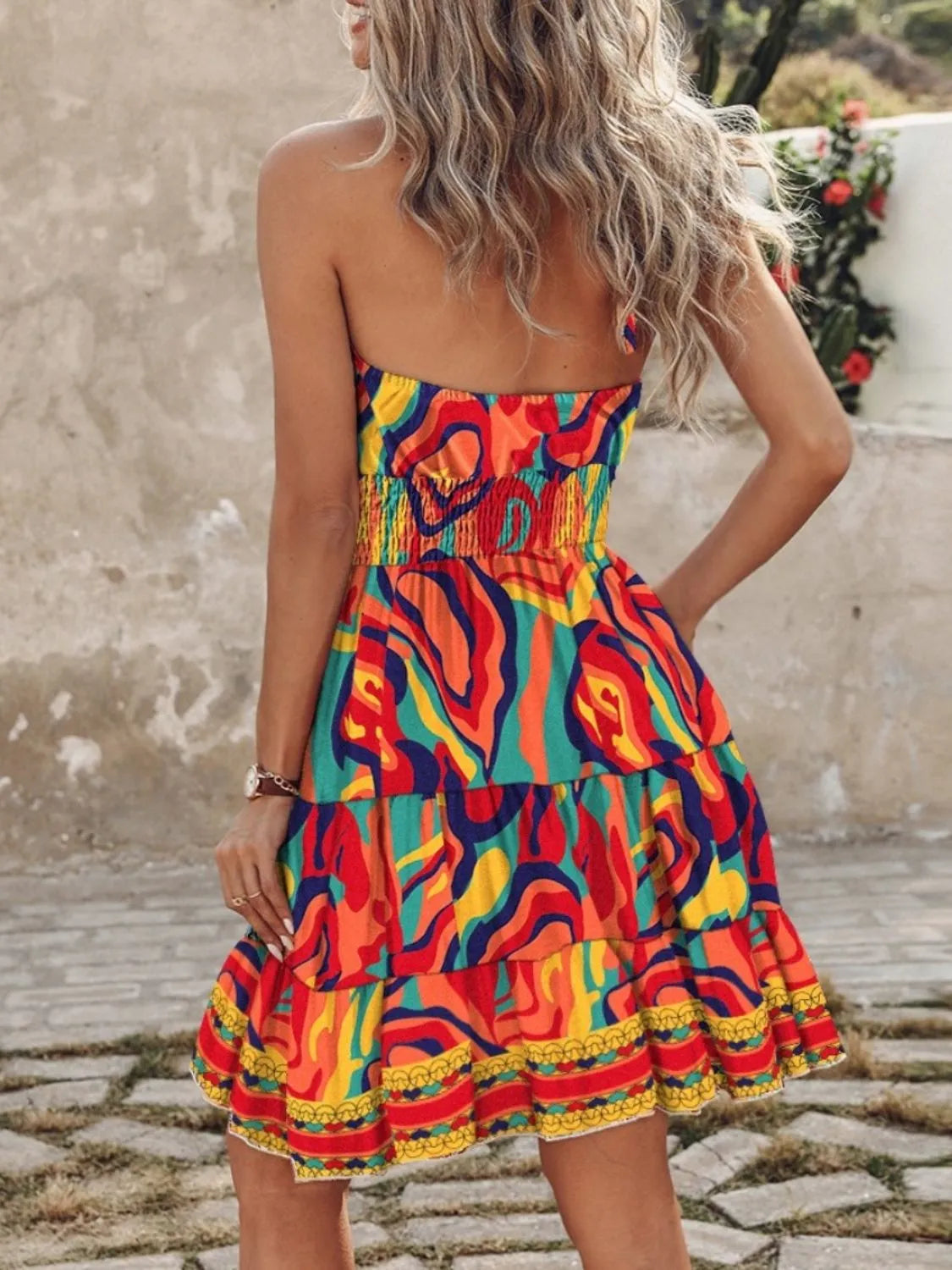 Paisley Print Halter Neck Mini Dress Trendsi
