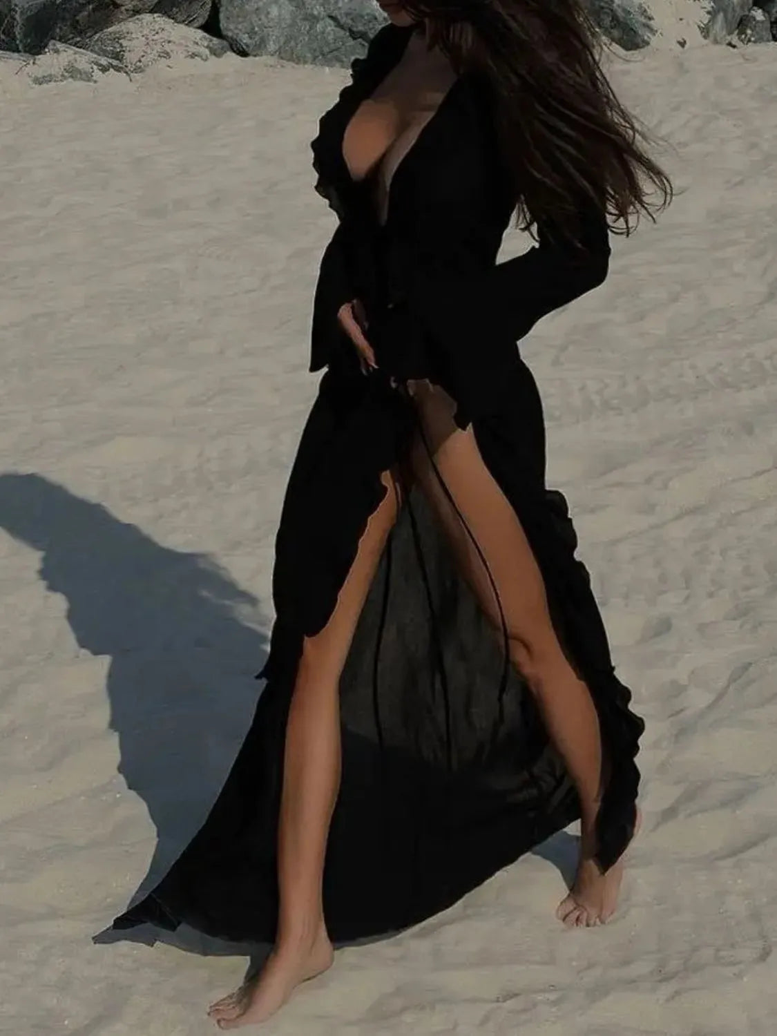 Ruffled Long Sleeve Cover-Up Dress Trendsi