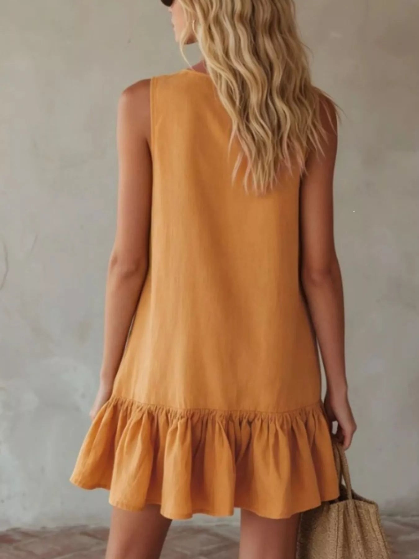V-Neck Tie Front Ruffle Hem Mini Dress Luckygirlsclothingcompany.com