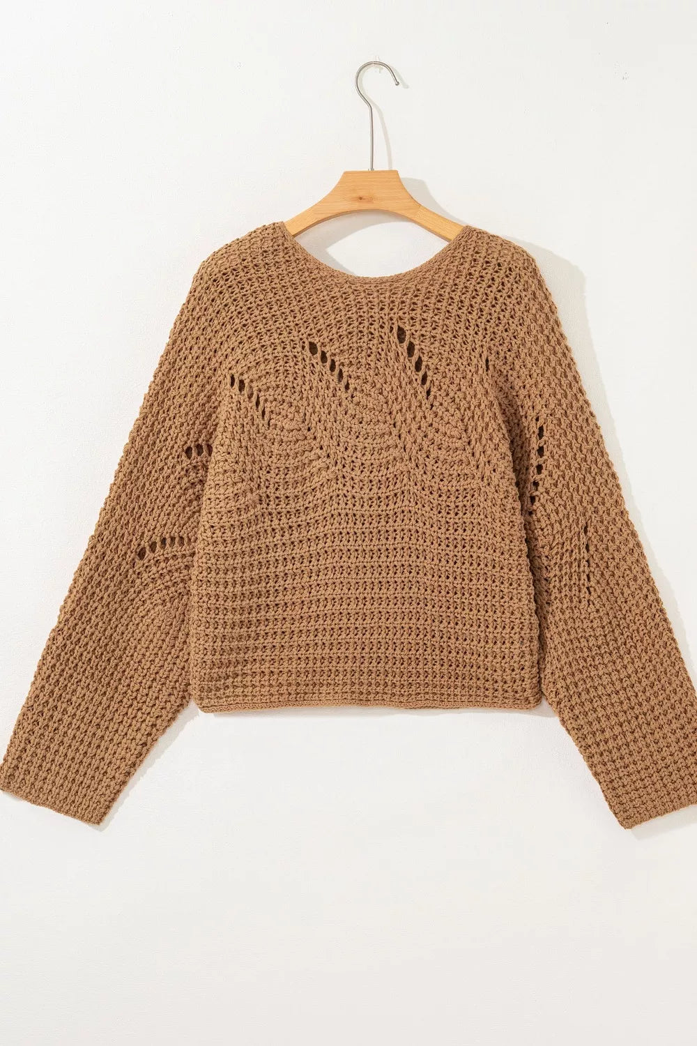 Hollowed Detail Wide Sleeve Loose Pullover Sweater Trendsi