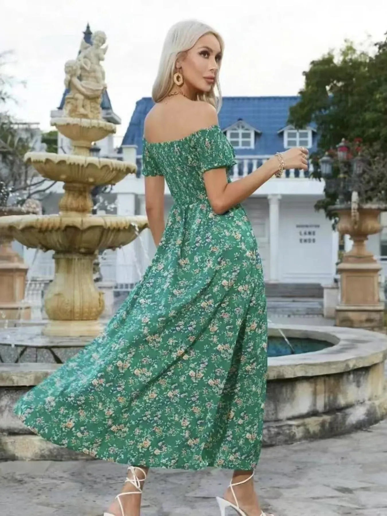 Full Size Slit Off-Shoulder Floral Midi Dress Plus Size Trendsi
