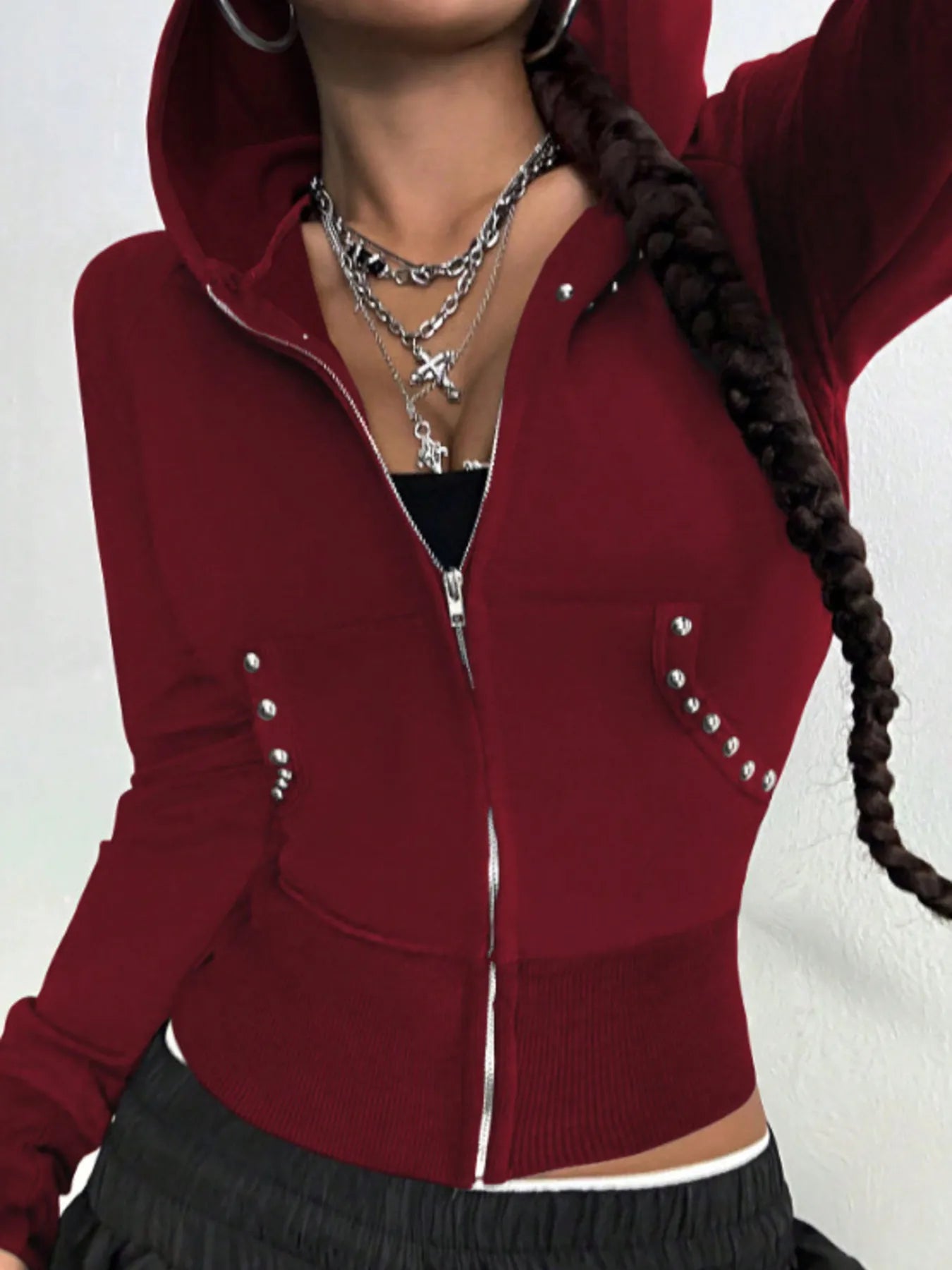 Zip-Up Long Sleeve Hoodie Trendsi