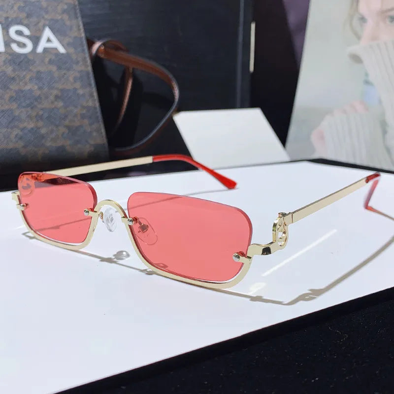 Retro Rectangle Metal Frame Sunglasses