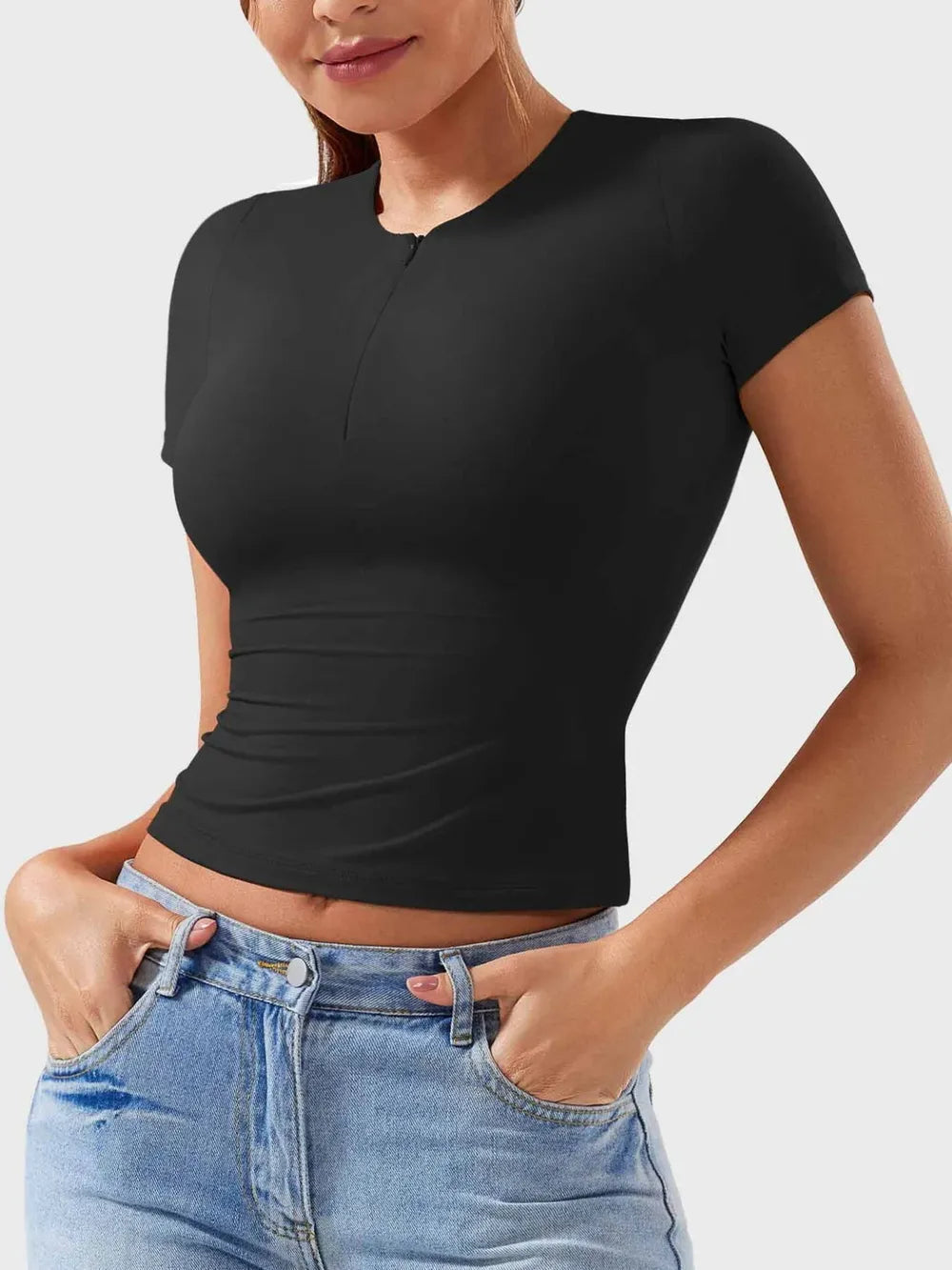 Lovelet Half Zip Short Sleeve T-Shirt Trendsi