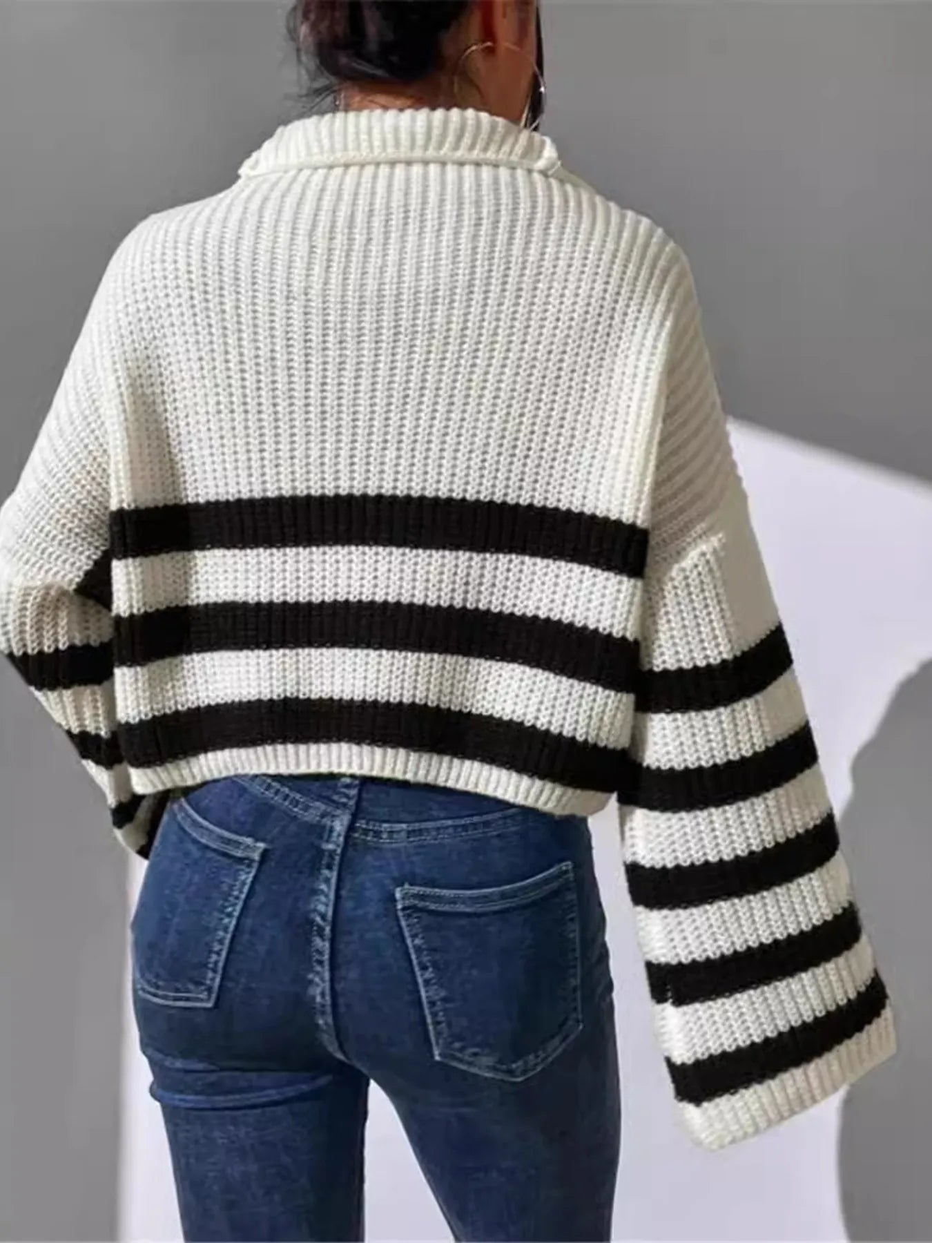 Striped Half Zip Cropped Sweater