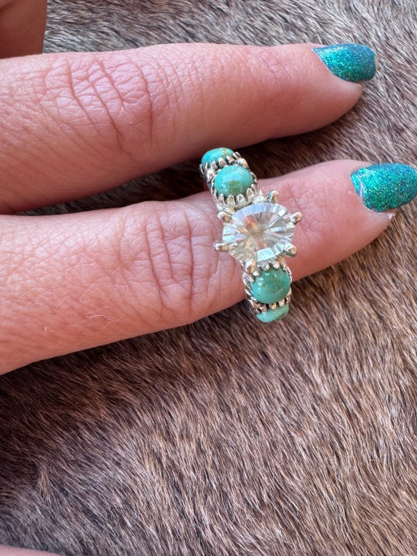 Kingman Turquoise & White Topaz Sterling Silver Fo Nizhoni Traders LLC