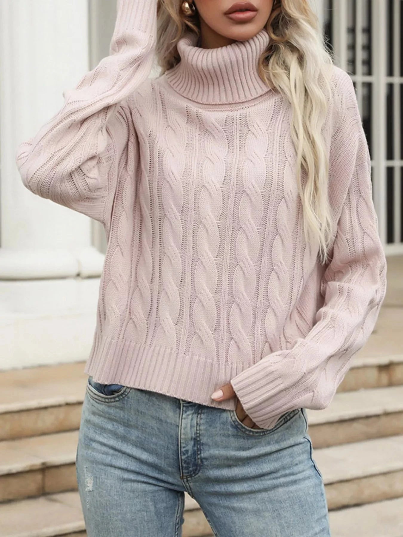 Cable Knit Turtleneck Sweater Trendsi