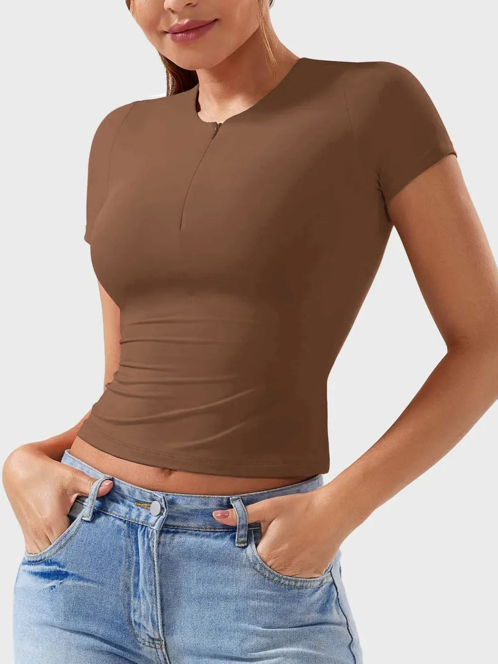 Lovelet Half Zip Short Sleeve T-Shirt Trendsi
