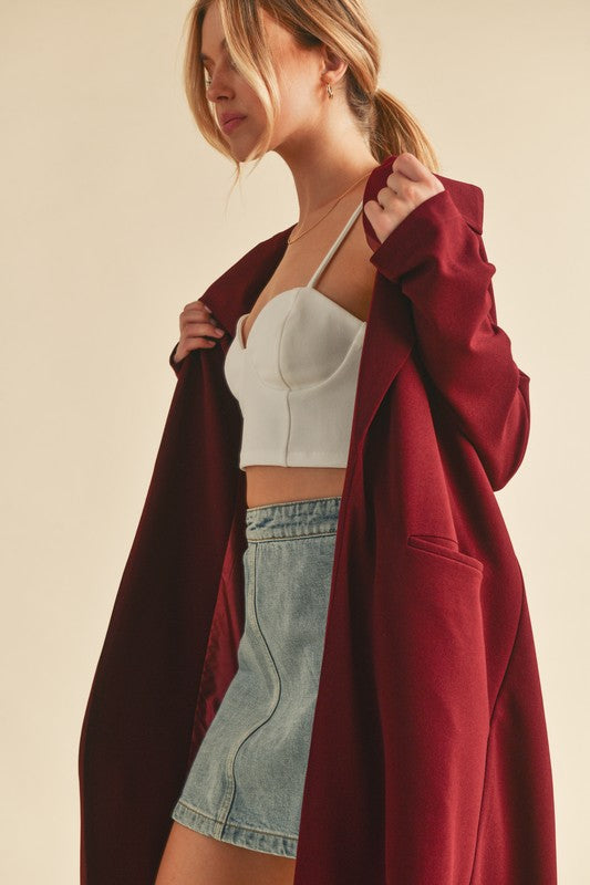 Aemi + Co Lapel Collar Long Sleeve Longline Coat Trendsi