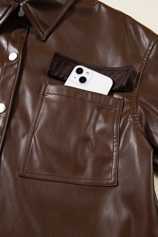 Leather Drawstring Hem Pocketed Jacket JUNIPER BLVD