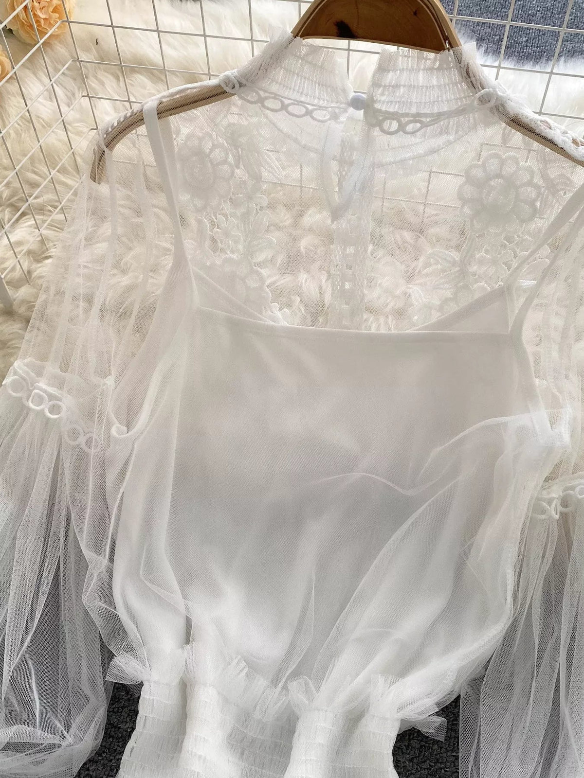 Floral Lace Blouse & Cami Set Trendsi