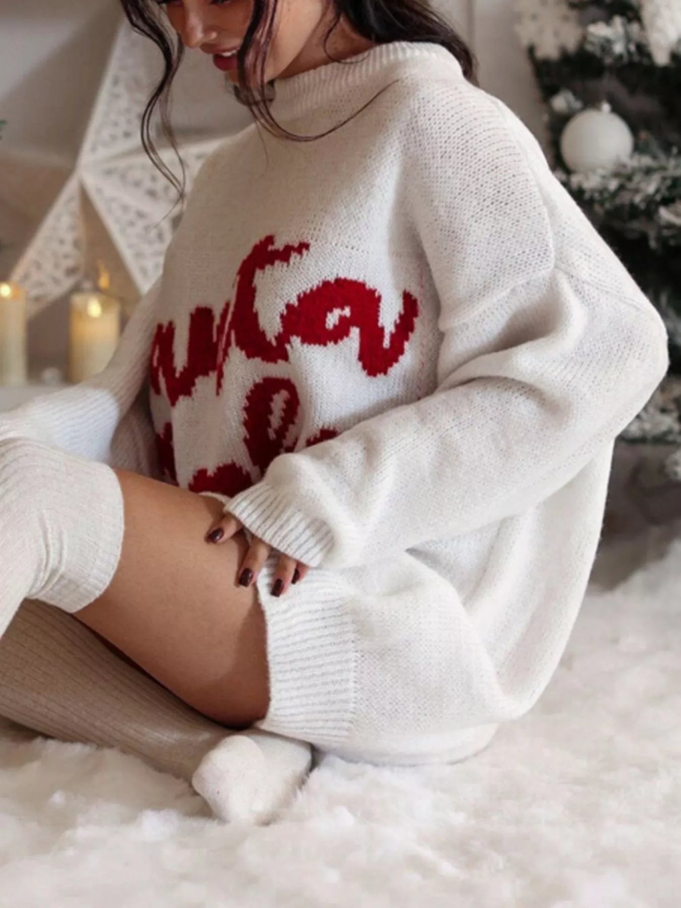 Christmas Letter Oversized Sweater Dress Trendsi