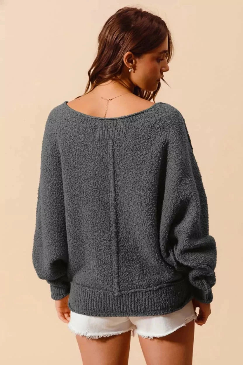 SO ME Loose Fit Exposed Seam Slouchy Boucle Sweater