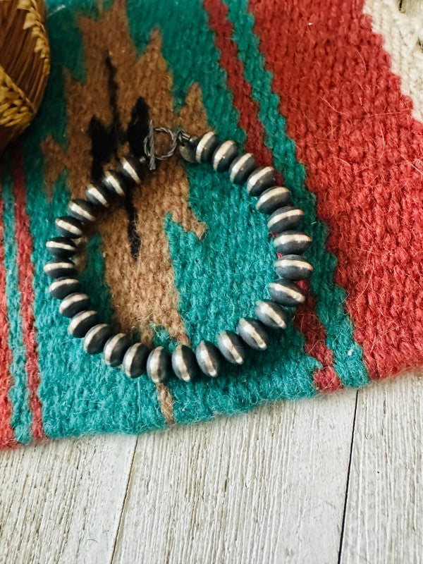 Handcrafted 9mm Saucer Sterling Silver Pearl Beade Nizhoni Traders LLC