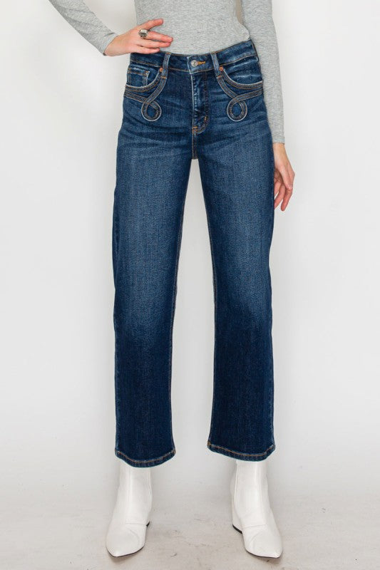 AT1029STD - High Rise Ankle Straight Jeans -