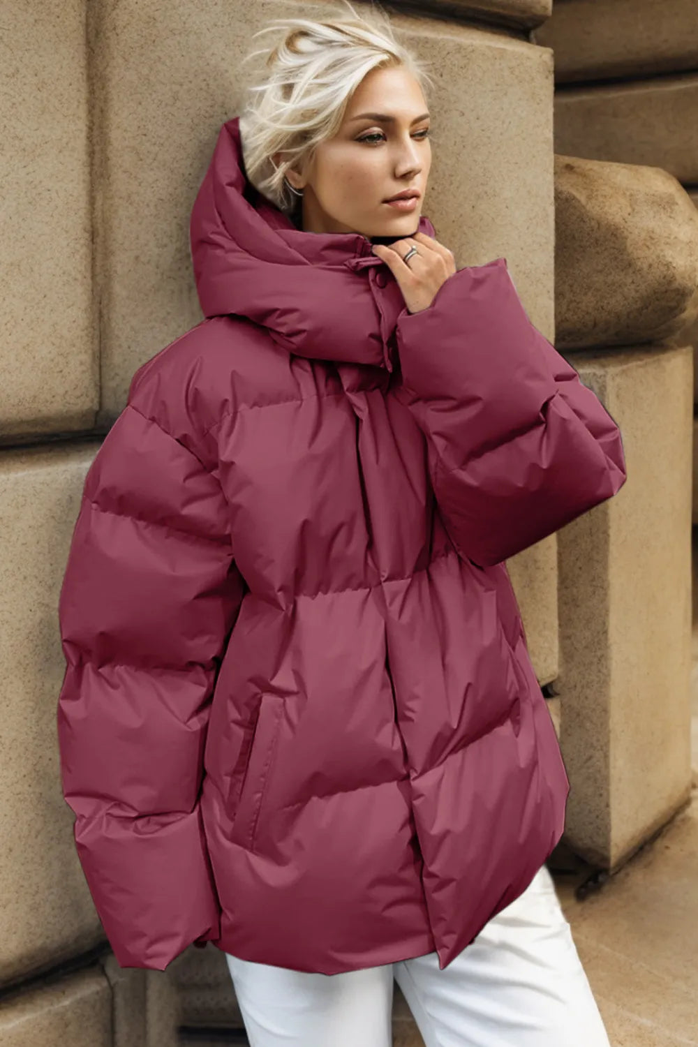 Pocketed Zip Up Hooded Puffer Jacket Trendsi
