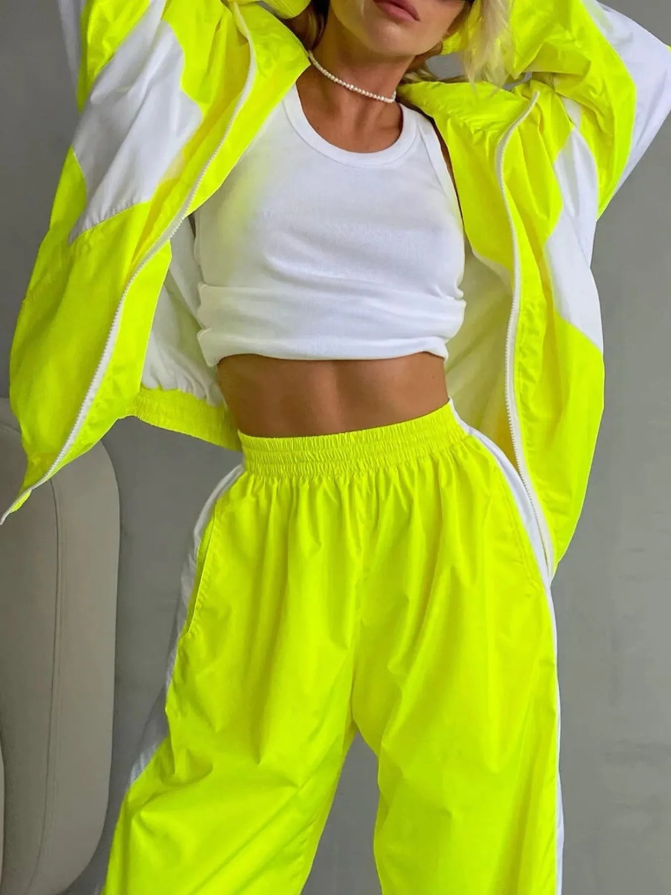 Zip Up Long Sleeve Top and Pants Set Trendsi