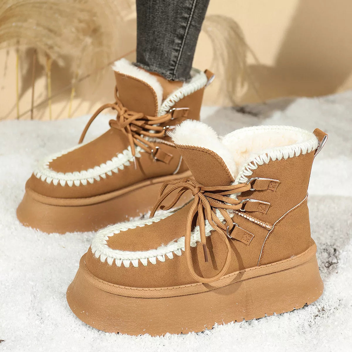 Sherpa Lined Platform Snow Boots Trendsi
