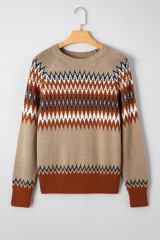 Western Aztec Geometric Colorblock Crewneck Sweate JUNIPER BLVD