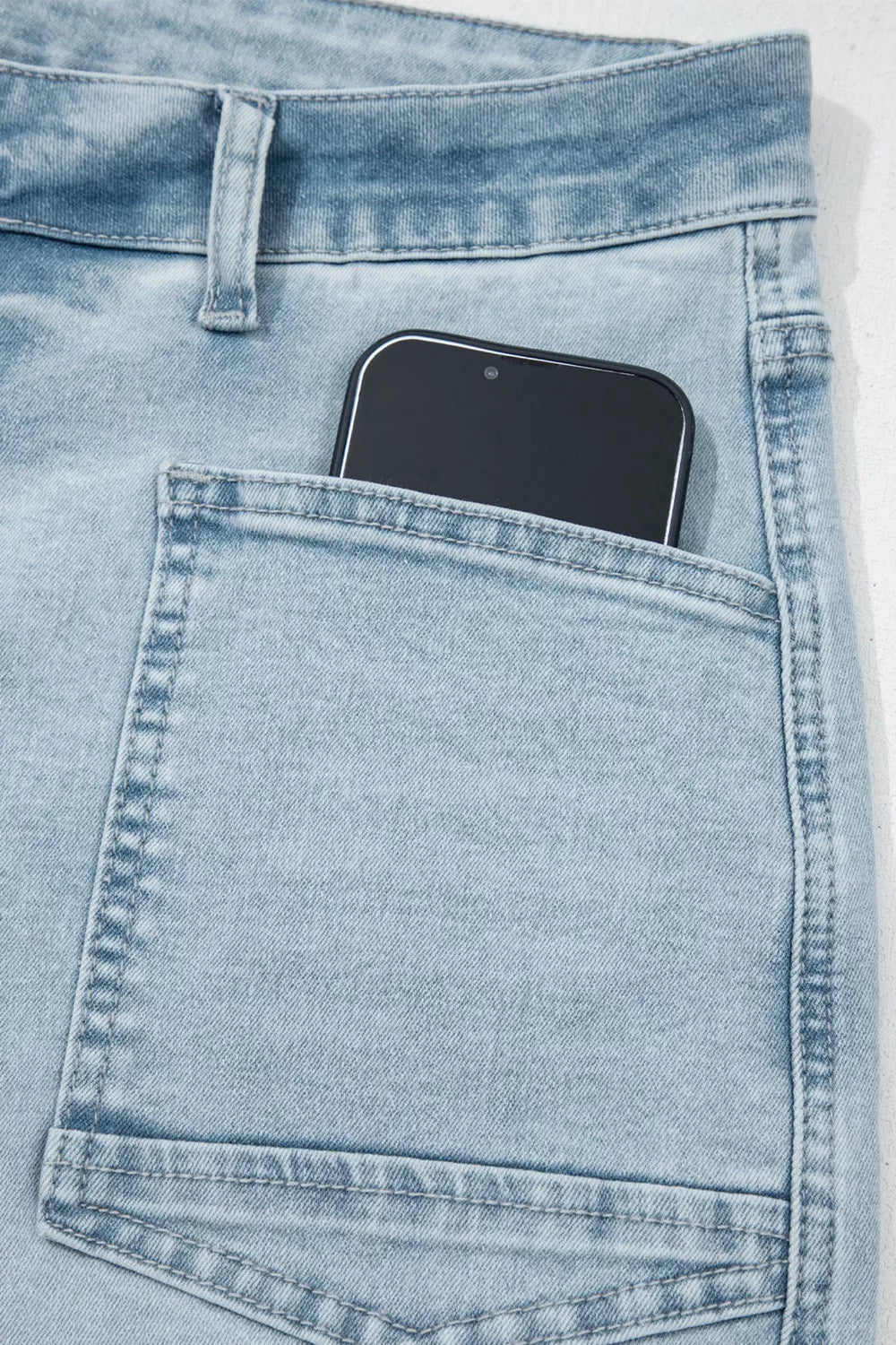 Light Wash Utility Pocket Straight Leg Jeans Trendsi