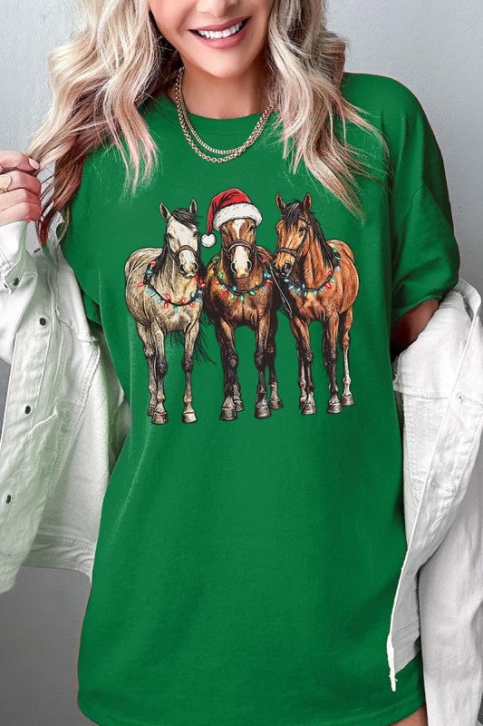 Christmas Horses Graphic Plus Heavy Cotton Tee Color Bear